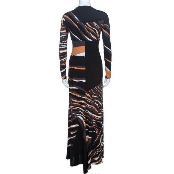 Roberto Cavalli Multicolor Stretch Jersey Draped V Neck Maxi Dress S - Picture 3 of 4